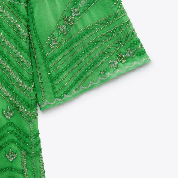 ZARA Beaded Mini Tunic Dress Green BNWT - Picture 3 of 4